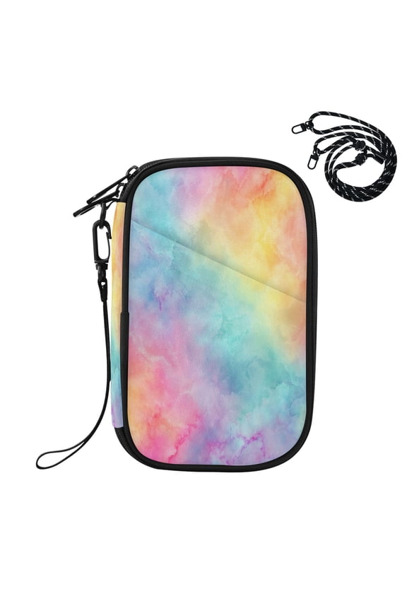 RFID Blocking Travel Passport Wallet Pastel Rainbow Tie-dye Pattern Water Resistant Document Organizer, Multi Pockets Anti-Theft Card Holder with Detachable Strap for Travel Vacation