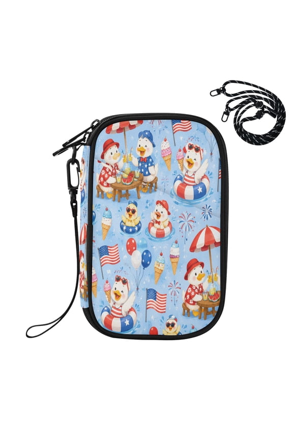 RFID Blocking Travel Passport Wallet Patriotic Summer Ducks Design Water Resistant Document Organizer, Multi Pockets Anti-Theft Card Holder with Detachable Strap for Travel Vacation