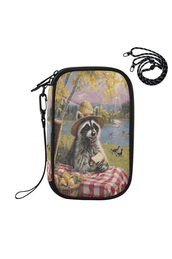 RFID Blocking Travel Passport Wallet Picnic Cute Raccoon Water Resistant Document Organizer, Multi Pockets Anti-Theft Card Holder with Detachable Strap for Travel Vacation