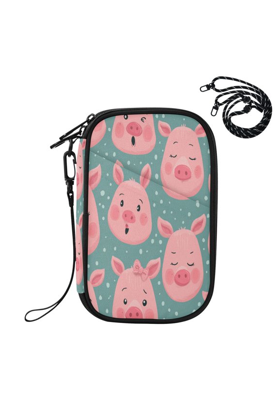 RFID Blocking Travel Passport Wallet Piggy Moods Pattern Water Resistant Document Organizer, Multi Pockets Anti-Theft Card Holder with Detachable Strap for Travel Vacation
