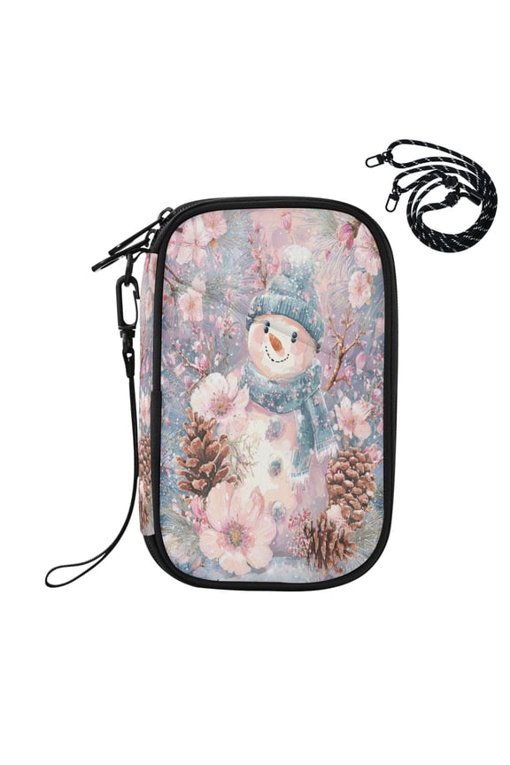 RFID Blocking Travel Passport Wallet Pink Blue Scarf Snowman Water Resistant Document Organizer, Multi Pockets Anti-Theft Card Holder with Detachable Strap for Travel Vacation