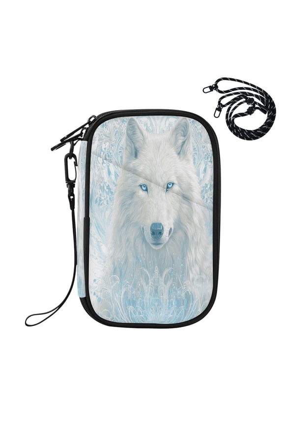 RFID Blocking Travel Passport Wallet The Proud White Wolf Water Resistant Document Organizer, Multi Pockets Anti-Theft Card Holder with Detachable Strap for Travel Vacation