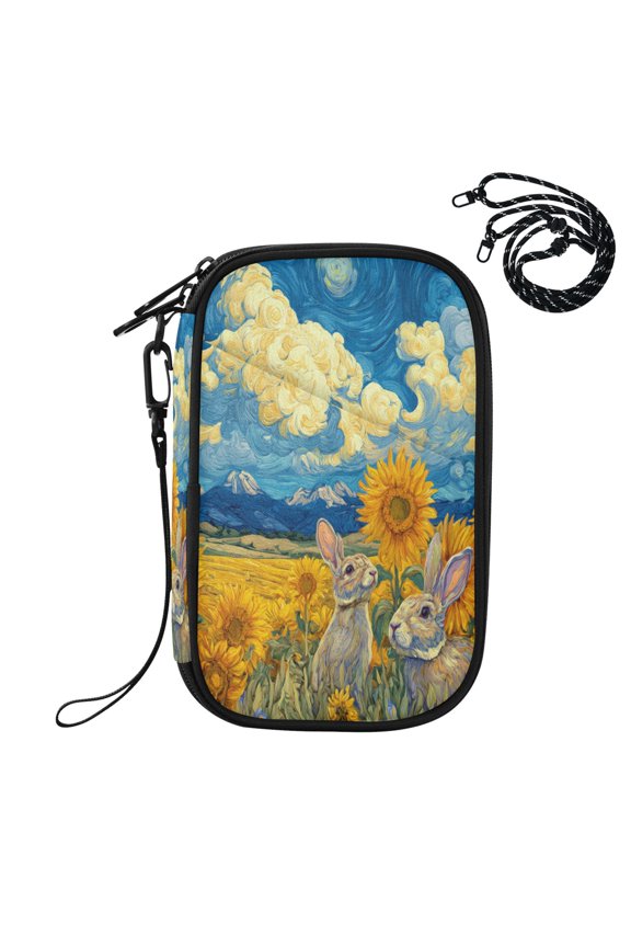 RFID Blocking Travel Passport Wallet Rabbits in The Wheat Field Water Resistant Document Organizer, Multi Pockets Anti-Theft Card Holder with Detachable Strap for Travel Vacation