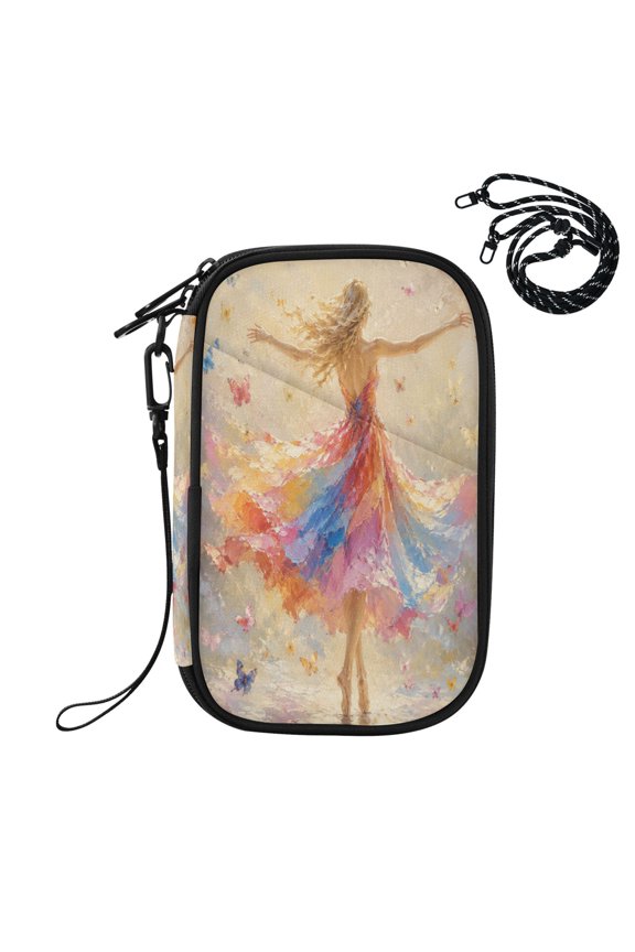 RFID Blocking Travel Passport Wallet Rainbow Dress Dancer Print Water Resistant Document Organizer, Multi Pockets Anti-Theft Card Holder with Detachable Strap for Travel Vacation