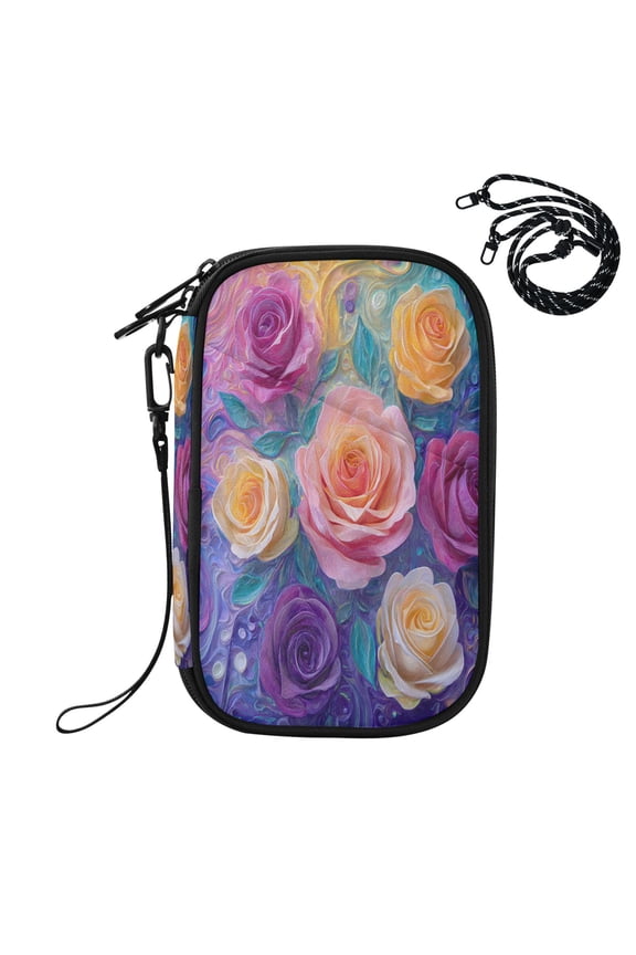 RFID Blocking Travel Passport Wallet Rainbow Hues Roses Water Resistant Document Organizer, Multi Pockets Anti-Theft Card Holder with Detachable Strap for Travel Vacation