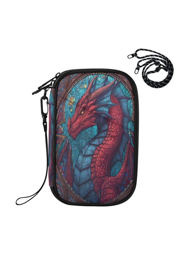 RFID Blocking Travel Passport Wallet Red Magical Dragon King Water Resistant Document Organizer, Multi Pockets Anti-Theft Card Holder with Detachable Strap for Travel Vacation