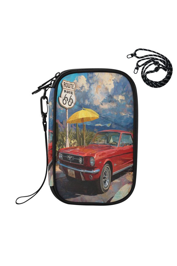 RFID Blocking Travel Passport Wallet Red Pony Of The Desert Water Resistant Document Organizer, Multi Pockets Anti-Theft Card Holder with Detachable Strap for Travel Vacation