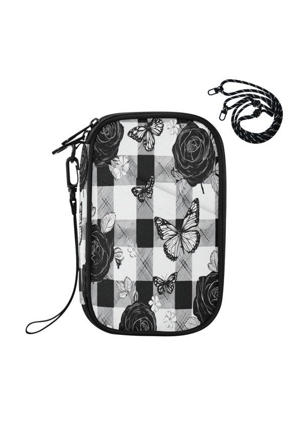 RFID Blocking Travel Passport Wallet Rose Checkered Pattern Water Resistant Document Organizer, Multi Pockets Anti-Theft Card Holder with Detachable Strap for Travel Vacation
