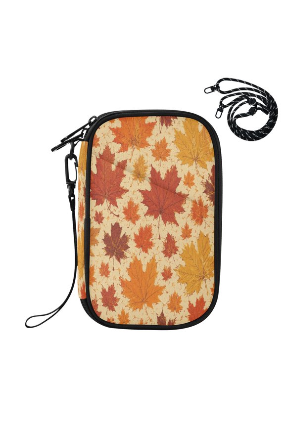 RFID Blocking Travel Passport Wallet Rustic Autumn Leaf Pattern Water Resistant Document Organizer, Multi Pockets Anti-Theft Card Holder with Detachable Strap for Travel Vacation