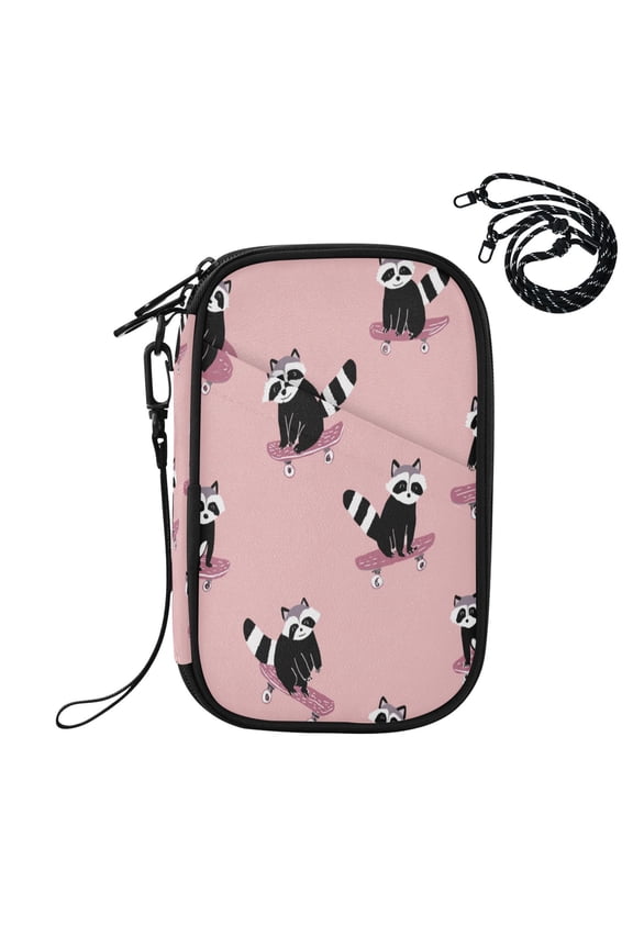 RFID Blocking Travel Passport Wallet Skateboarding Raccoon Pattern Water Resistant Document Organizer, Multi Pockets Anti-Theft Card Holder with Detachable Strap for Travel Vacation
