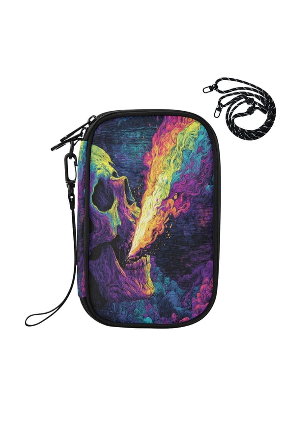 RFID Blocking Travel Passport Wallet Skull Spitting Rainbow Gas Water Resistant Document Organizer, Multi Pockets Anti-Theft Card Holder with Detachable Strap for Travel Vacation