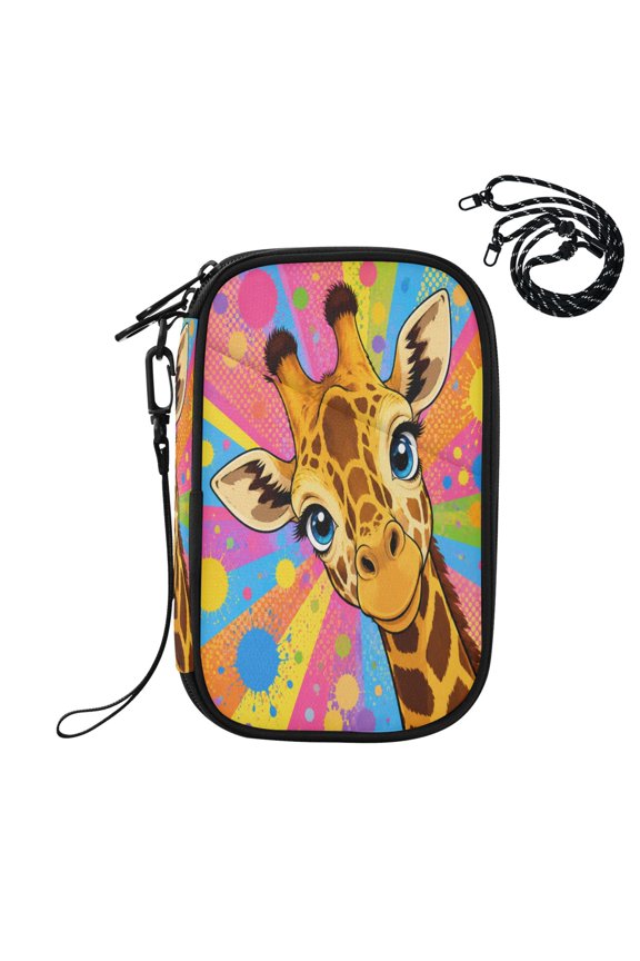 RFID Blocking Travel Passport Wallet Smiling Giraffe Pop Art Water Resistant Document Organizer, Multi Pockets Anti-Theft Card Holder with Detachable Strap for Travel Vacation