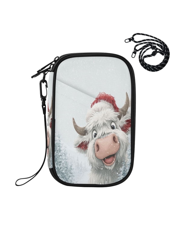 RFID Blocking Travel Passport Wallet Snow Highland Cow Water Resistant Document Organizer, Multi Pockets Anti-Theft Card Holder with Detachable Strap for Travel Vacation