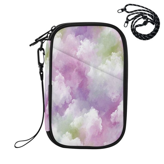 RFID Blocking Travel Passport Wallet Soft Cloud Glimmer Water Resistant Document Organizer, Multi Pockets Anti-Theft Card Holder with Detachable Strap for Travel Vacation