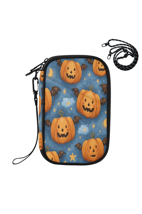 RFID Blocking Travel Passport Wallet Spooky Evil Pumpkin Designs Water Resistant Document Organizer, Multi Pockets Anti-Theft Card Holder with Detachable Strap for Travel Vacation