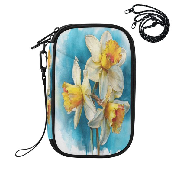 RFID Blocking Travel Passport Wallet Spring Daffodils Water Resistant Document Organizer, Multi Pockets Anti-Theft Card Holder with Detachable Strap for Travel Vacation