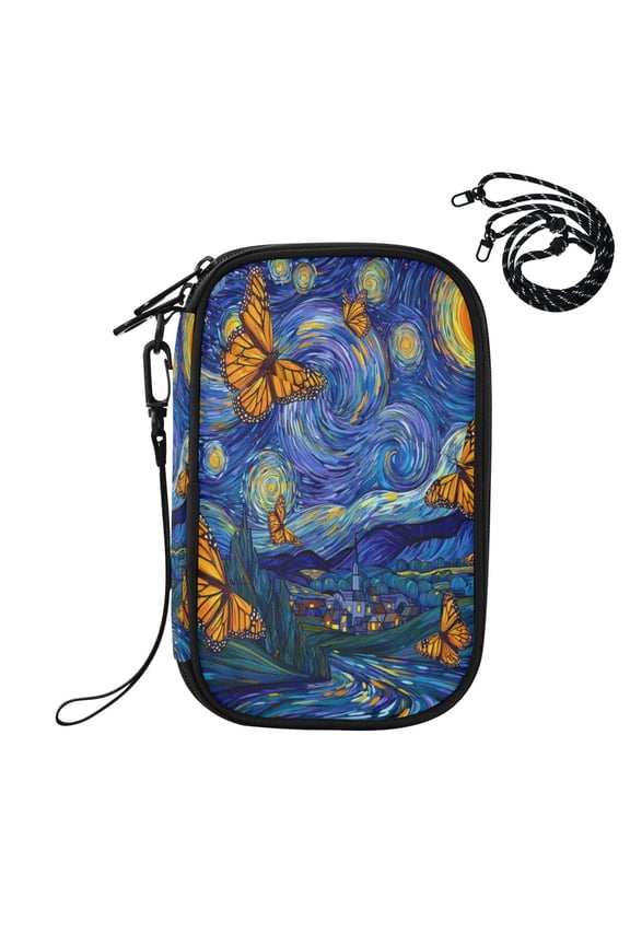 RFID Blocking Travel Passport Wallet Starry Monarch Butterflies Water Resistant Document Organizer, Multi Pockets Anti-Theft Card Holder with Detachable Strap for Travel Vacation