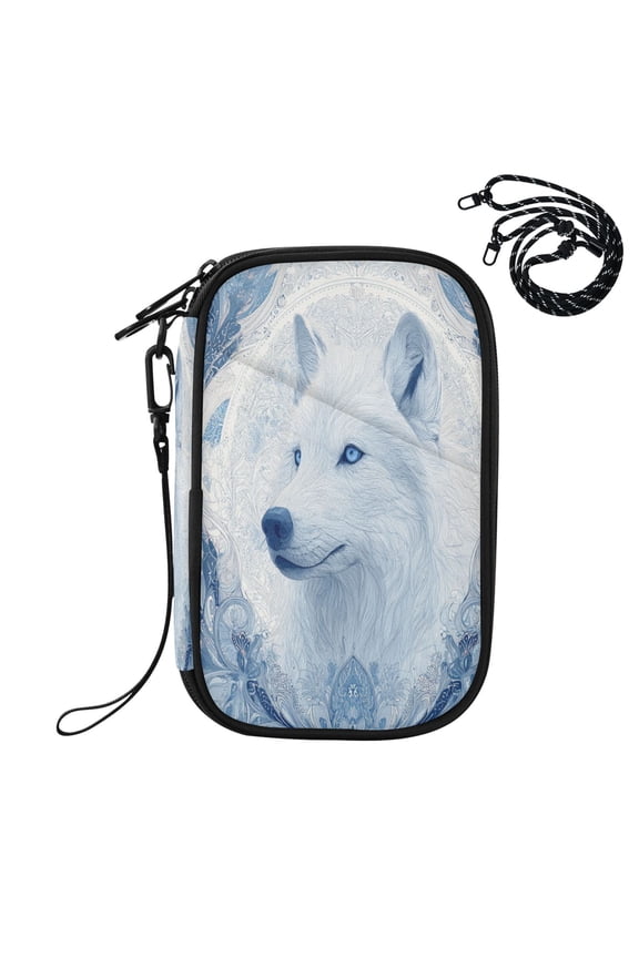 RFID Blocking Travel Passport Wallet Striking Arctic Wolf Water Resistant Document Organizer, Multi Pockets Anti-Theft Card Holder with Detachable Strap for Travel Vacation