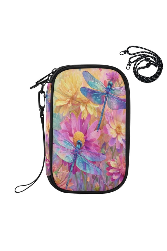RFID Blocking Travel Passport Wallet Summer Dragonfly Blooms Print Water Resistant Document Organizer, Multi Pockets Anti-Theft Card Holder with Detachable Strap for Travel Vacation
