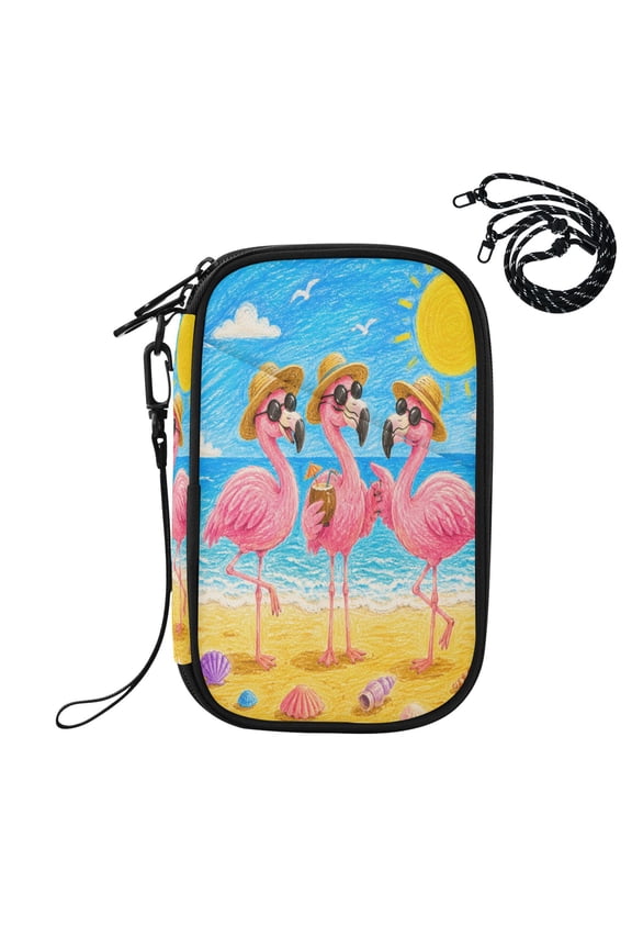 RFID Blocking Travel Passport Wallet Summer Flamingo Friends Print Water Resistant Document Organizer, Multi Pockets Anti-Theft Card Holder with Detachable Strap for Travel Vacation