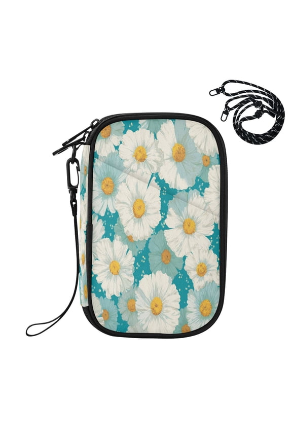 RFID Blocking Travel Passport Wallet Summer Turquoise Flower Water Resistant Document Organizer, Multi Pockets Anti-Theft Card Holder with Detachable Strap for Travel Vacation