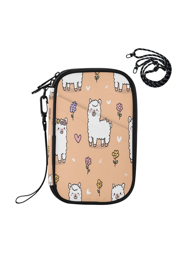 RFID Blocking Travel Passport Wallet Sunny Alpaca Hearts Water Resistant Document Organizer, Multi Pockets Anti-Theft Card Holder with Detachable Strap for Travel Vacation