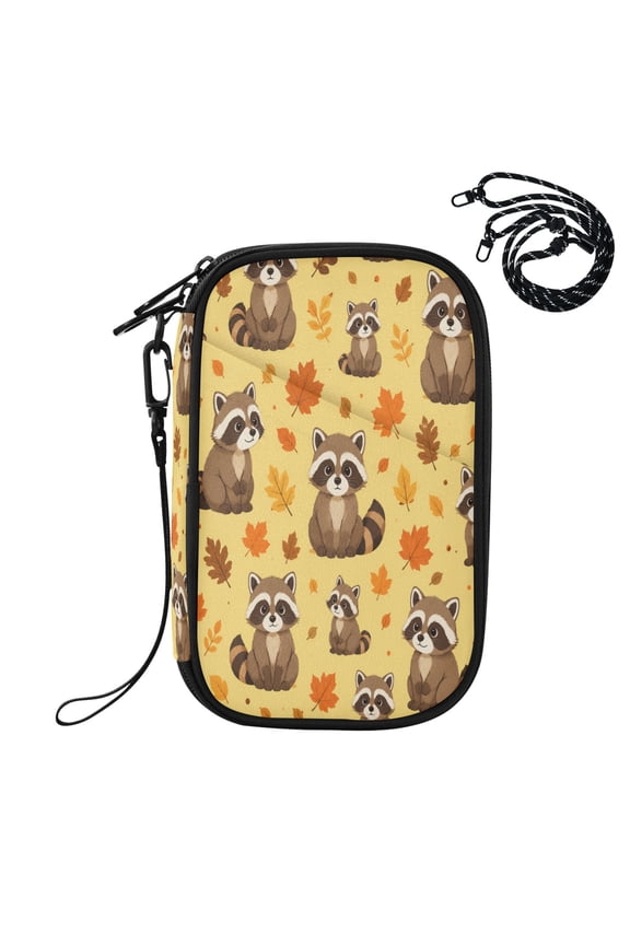 RFID Blocking Travel Passport Wallet Sweet Raccoons Fall Pattern Water Resistant Document Organizer, Multi Pockets Anti-Theft Card Holder with Detachable Strap for Travel Vacation