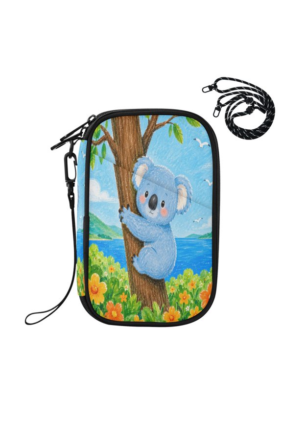 RFID Blocking Travel Passport Wallet Tree Koala Lake Wall Print Water Resistant Document Organizer, Multi Pockets Anti-Theft Card Holder with Detachable Strap for Travel Vacation