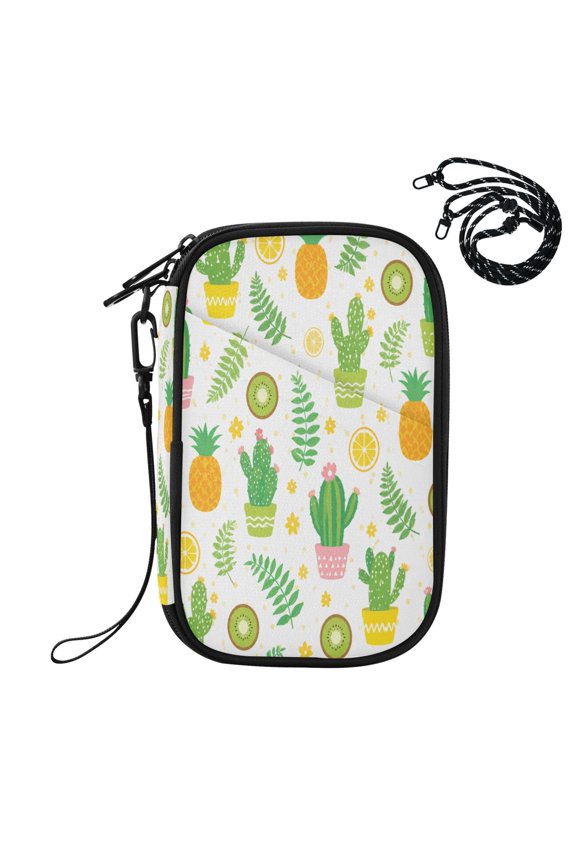 RFID Blocking Travel Passport Wallet Tropical Cactus Fruit Pattern Water Resistant Document Organizer, Multi Pockets Anti-Theft Card Holder with Detachable Strap for Travel Vacation