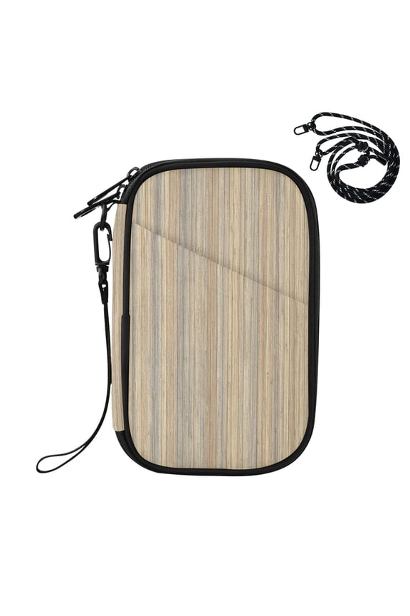 RFID Blocking Travel Passport Wallet Warm Beige Wood Pattern Water Resistant Document Organizer, Multi Pockets Anti-Theft Card Holder with Detachable Strap for Travel Vacation