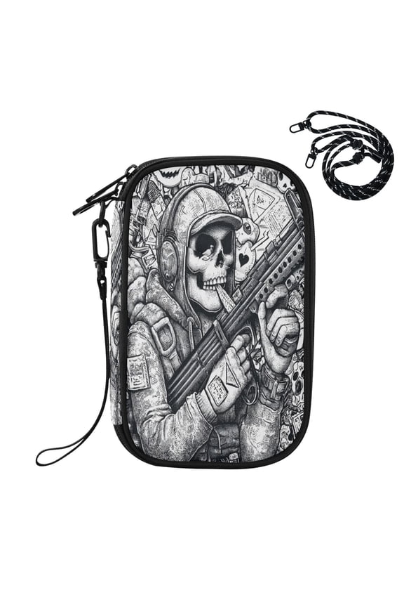 RFID Blocking Travel Passport Wallet Wasteland Tactical Skeleton Print Water Resistant Document Organizer, Multi Pockets Anti-Theft Card Holder with Detachable Strap for Travel Vacation