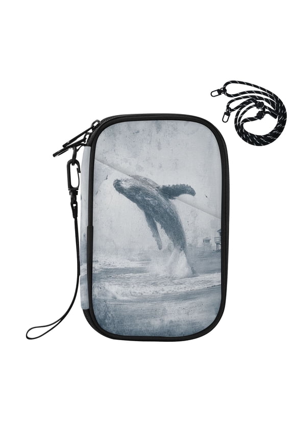 RFID Blocking Travel Passport Wallet Whales Leap Out Of The Sea Water Resistant Document Organizer, Multi Pockets Anti-Theft Card Holder with Detachable Strap for Travel Vacation