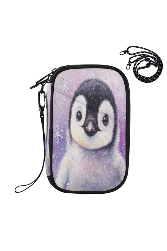 RFID Blocking Travel Passport Wallet Whimsical Winter Penguin Water Resistant Document Organizer, Multi Pockets Anti-Theft Card Holder with Detachable Strap for Travel Vacation