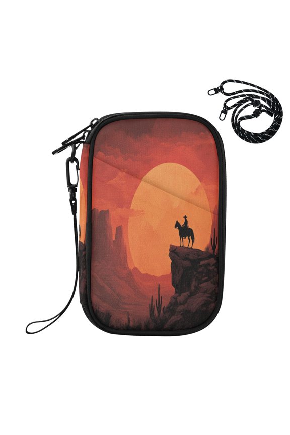RFID Blocking Travel Passport Wallet Wild West Horse Rider Water Resistant Document Organizer, Multi Pockets Anti-Theft Card Holder with Detachable Strap for Travel Vacation