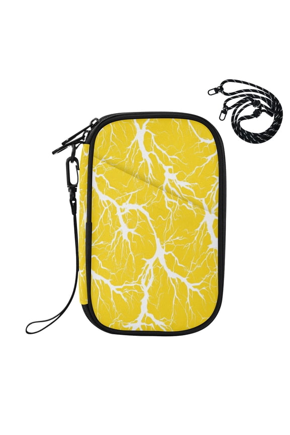 RFID Blocking Travel Passport Wallet Yellow Lightning Pattern Art Water Resistant Document Organizer, Multi Pockets Anti-Theft Card Holder with Detachable Strap for Travel Vacation