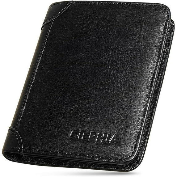 RFID Blocking Trifold Genuine Leather Wallets for Men, Vintage Short Multi Function Credit Card Holder,Money Clips with 2 ID Windows Give Gifts to Men (Black)