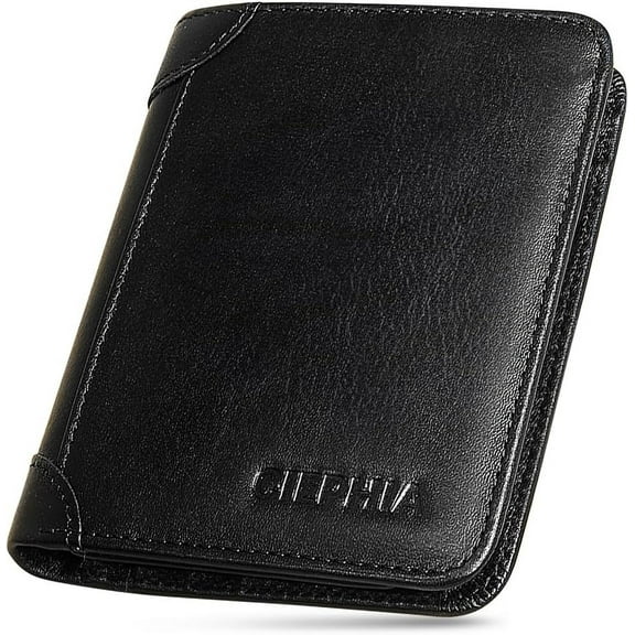 RFID Blocking Trifold Genuine Leather Wallets for Men, Vintage Short Multi Function Credit Card Holder,Money Clips with 2 ID Windows Give Gifts to Men (Black)