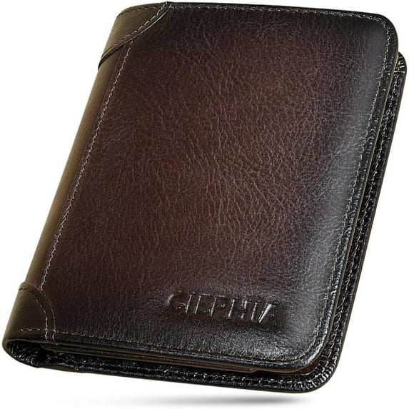 RFID Blocking Trifold Genuine Leather Wallets for Men, Vintage Short Multi Function Credit Card Holder,Money Clips with 2 ID Windows Give Gifts to Men (Coffee)