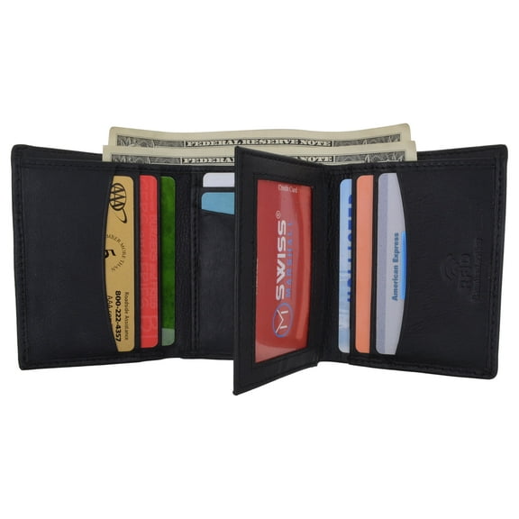 RFID Blocking Trifold Wallets for Men Genuine Leather Extra Capacity Middle Flap ID Tri-fold Men's Wallet