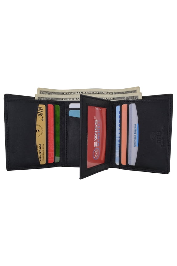 RFID Blocking Trifold Wallets for Men Genuine Leather Extra Capacity Middle Flap ID Tri-fold Men's Wallet