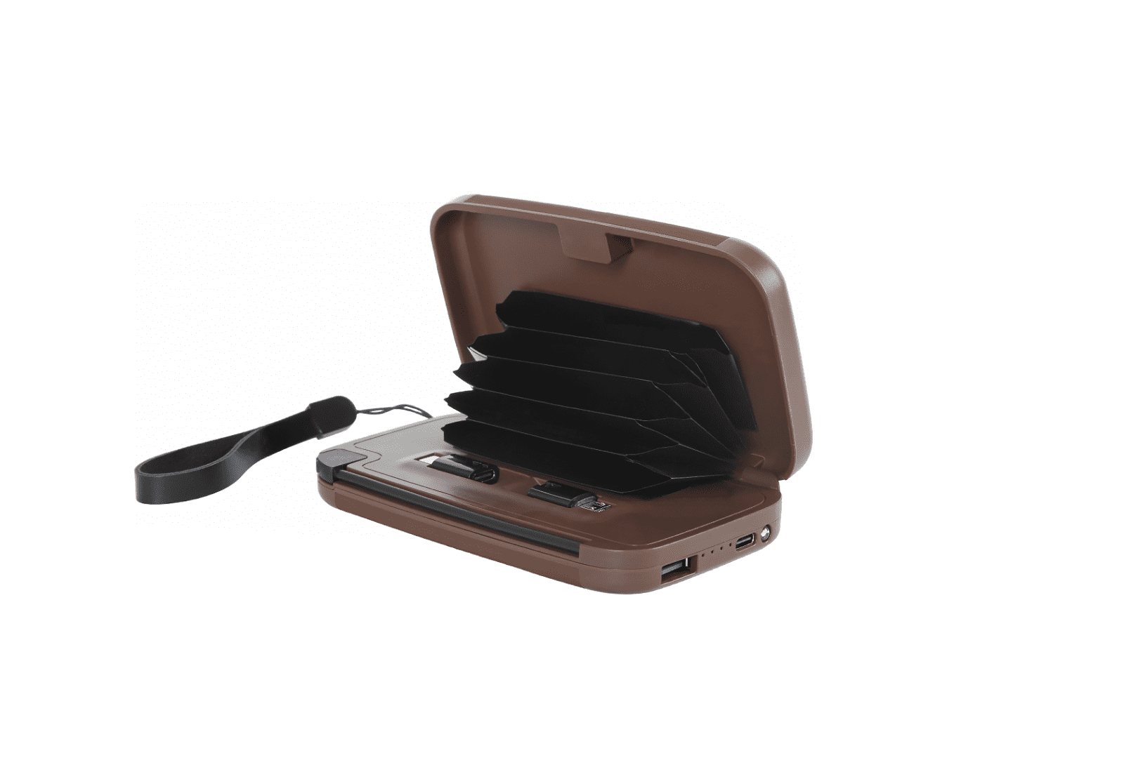 RFID Blocking Wallet & Power Bank With Built-In Charging Cable & Interchangeable Adapters (Mahogany)
