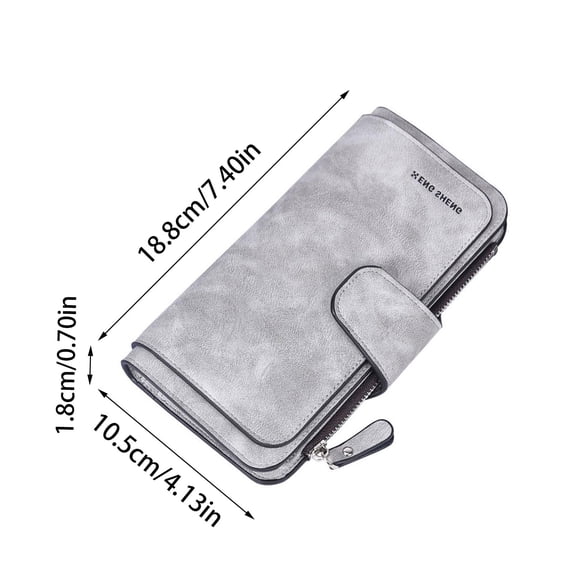 Women’s Frosted Leather Long Wallet A Zipper Coin Purse Chartula Enclasp