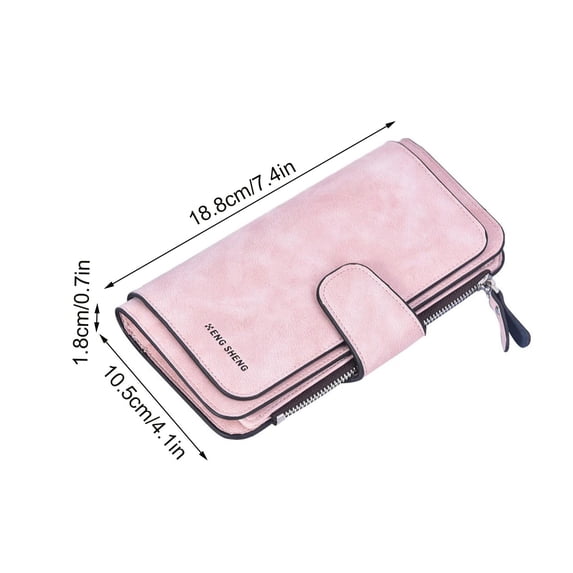 Women’s Frosted Leather Long Wallet A Zipper Coin Purse Chartula Enclasp