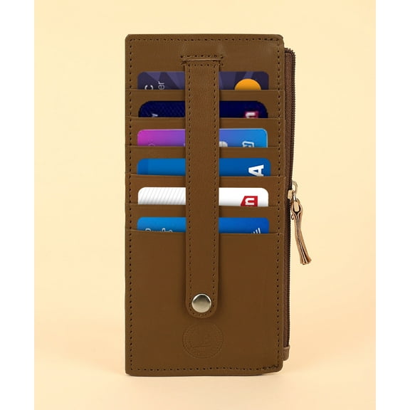 RFID Blocking Women's Wallet Vintage Leather All in One Card Case Holder Slim, Tan