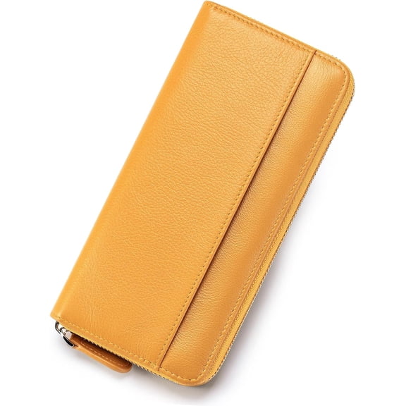 RFID Blocking Womens Zipper Wallet Leather Large Capacity Billfold Clutch Zip Around Wallets for Women