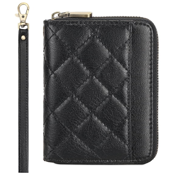 RFID Blocking leather Card Holder Wallet - 14 Card Slots Wristlet Wrist Strap Purse for Women