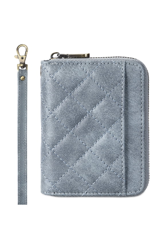 RFID Blocking leather Card Holder Wallet - 14 Card Slots Wristlet Wrist Strap Purse for Women