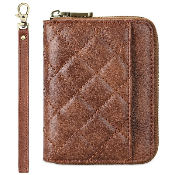RFID Blocking leather Card Holder Wallet - 14 Card Slots Wristlet Wrist Strap Purse for Women