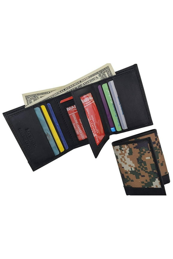 RFID Camouflage Blocking Men's Leather Camo Classic Trifold ID Card Holder Wallet