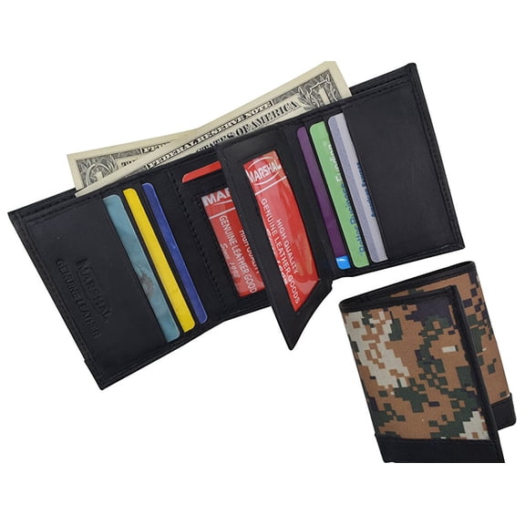 RFID Camouflage Blocking Men's Leather Camo Classic Trifold ID Card Holder Wallet